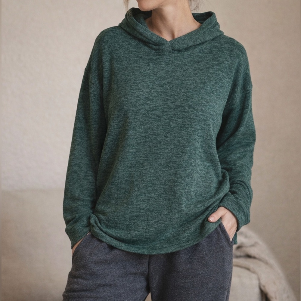 Zenana Oversized Hooded Sweater Soft Luxe Feel Slouchy Lounge Top Green S/M